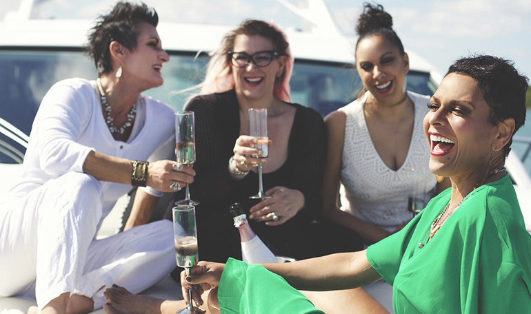 A group of women enjoy the views on the Black Ice after their meeting.